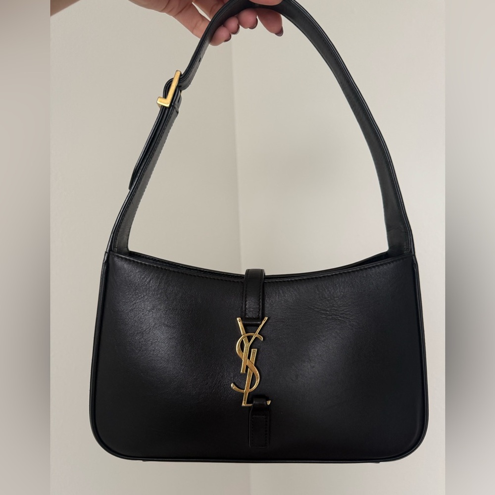 Saint Laurent Black Leather Shoulder Bag with Gold Hardware